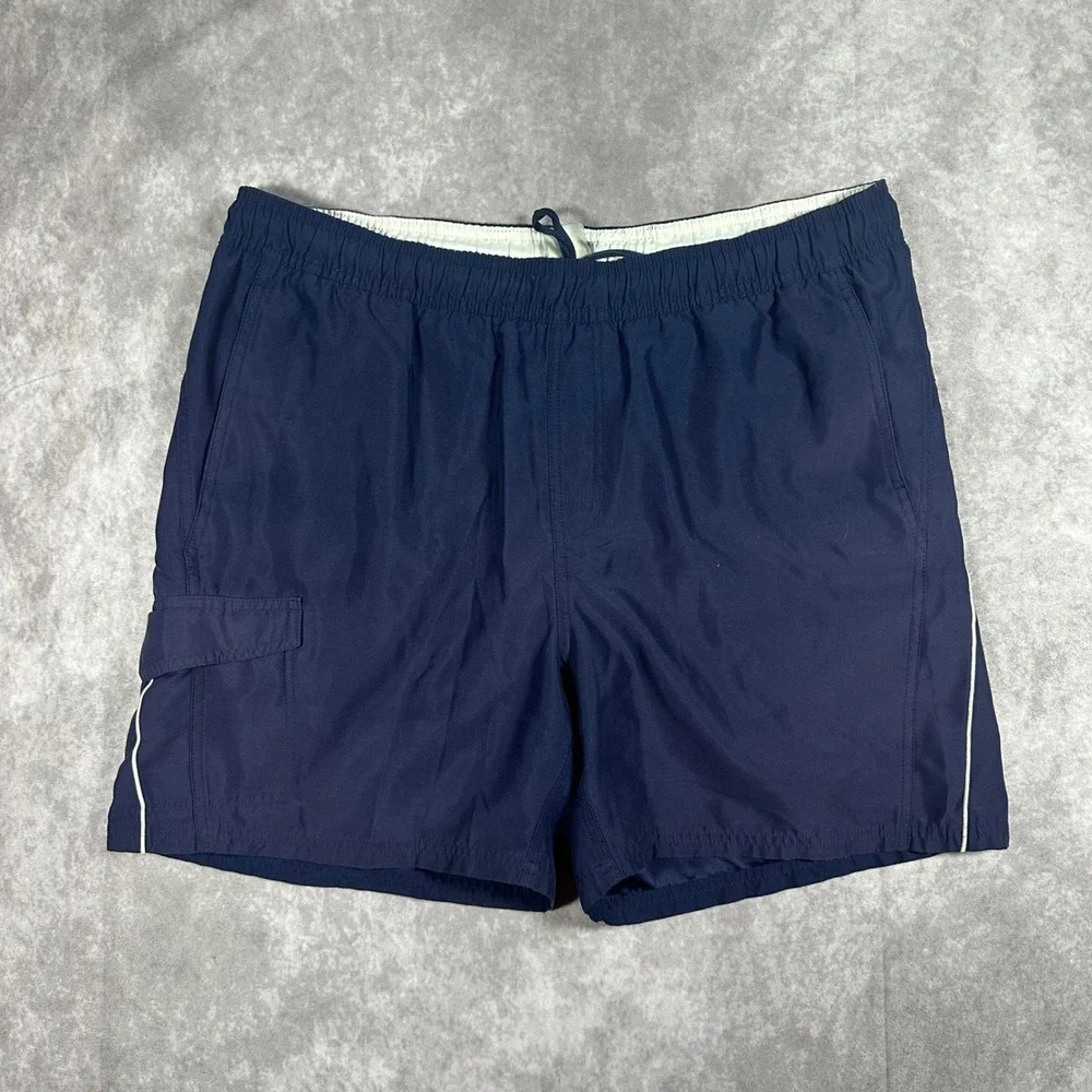 Vintage Nike Silver Tag Navy Blue Cargo Board Shorts Swim Trunks Mens Large Y2K